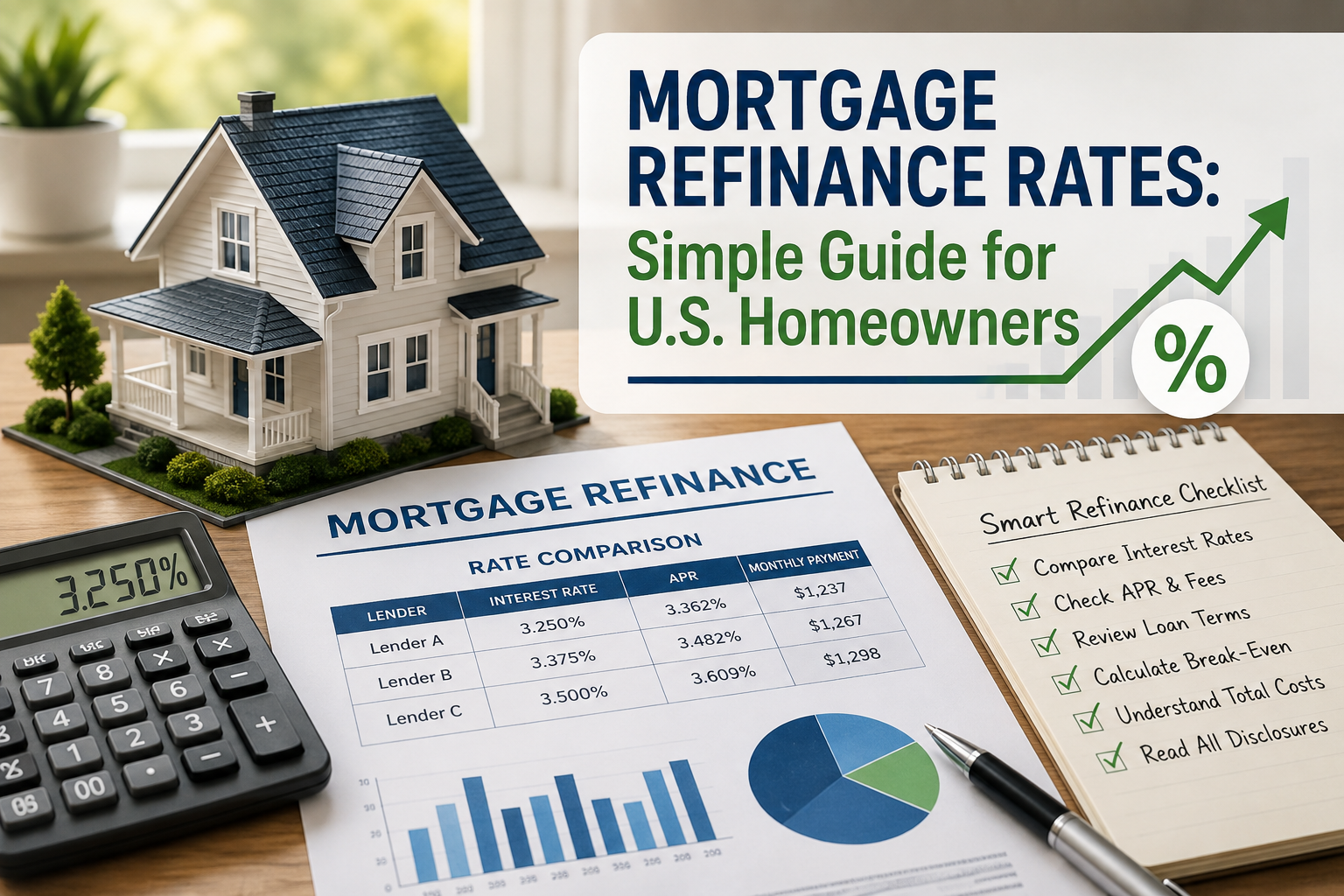 Mortgage refinance rates comparison showing interest rates, APR, loan terms, closing costs, and refinance planning