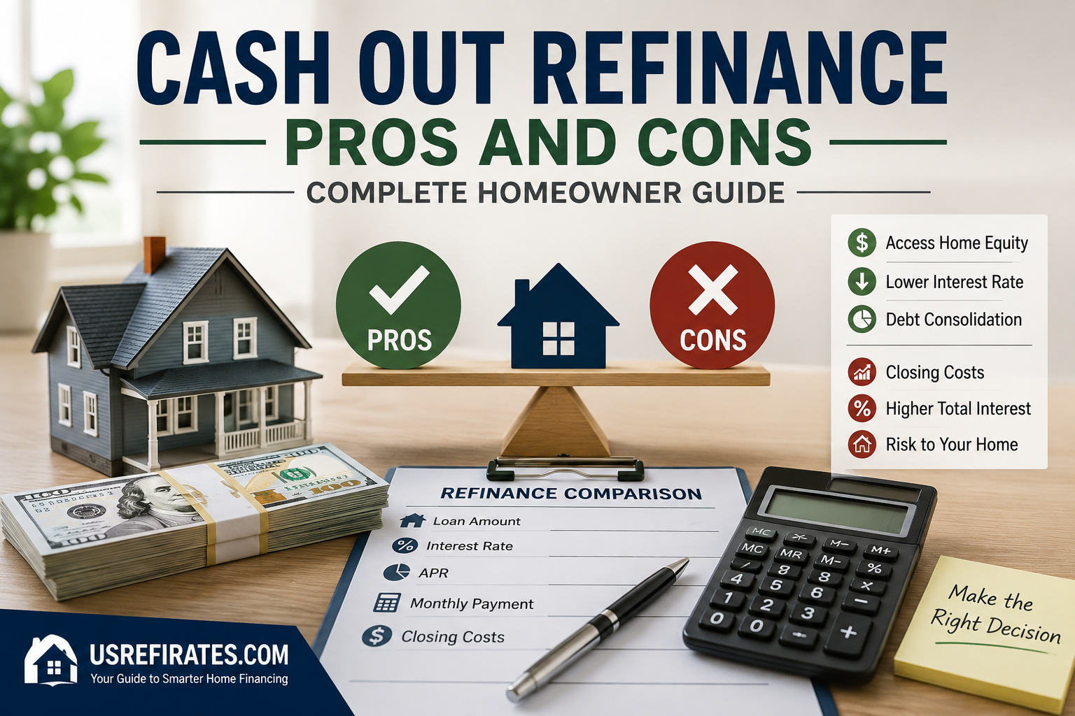Cash Out Refinance Pros and Cons – home equity, mortgage costs, rates, repayment risks, and refinance alternatives