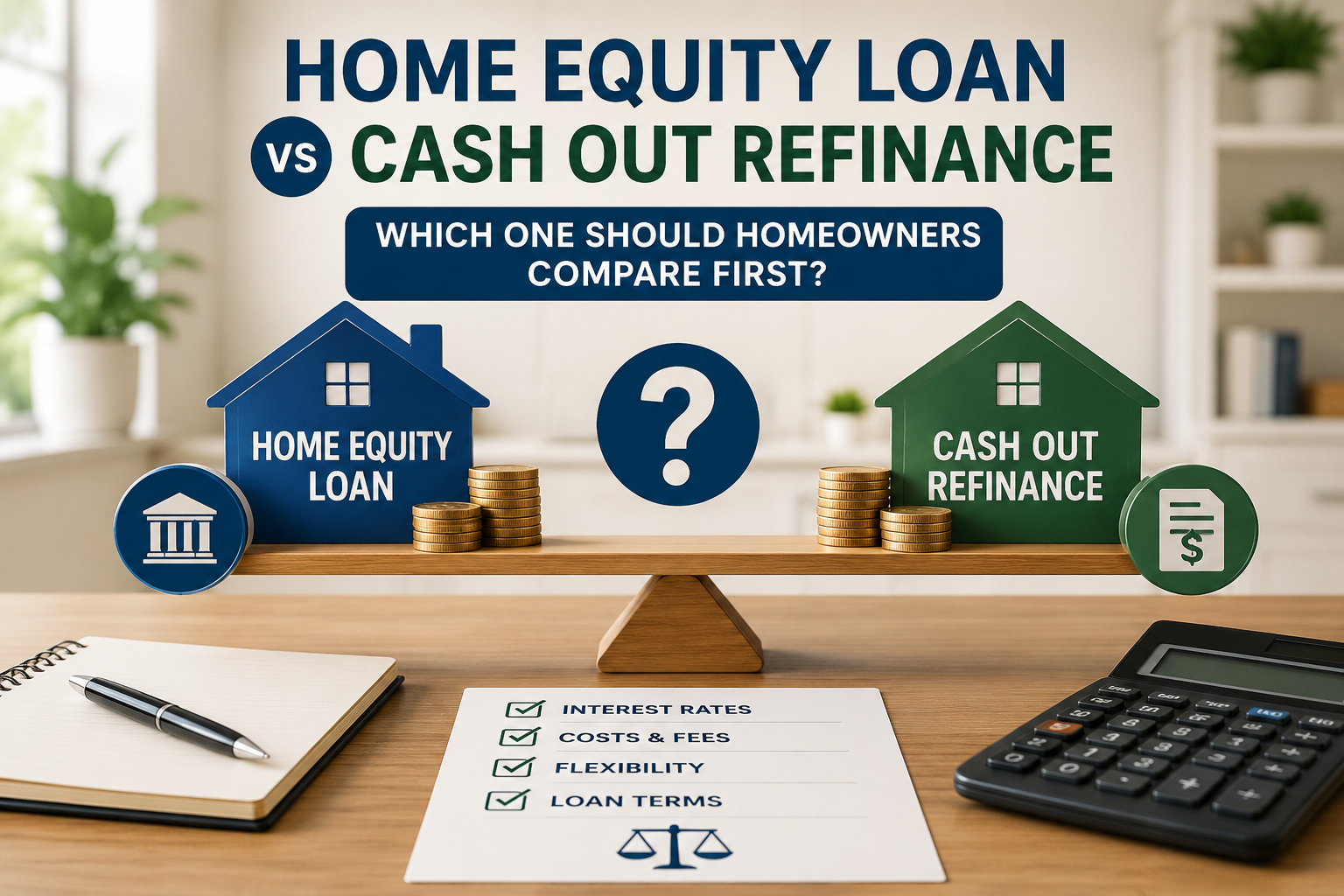 Home Equity Loan vs Cash Out Refinance comparison of borrowing options, rates, costs, loan terms, and home equity